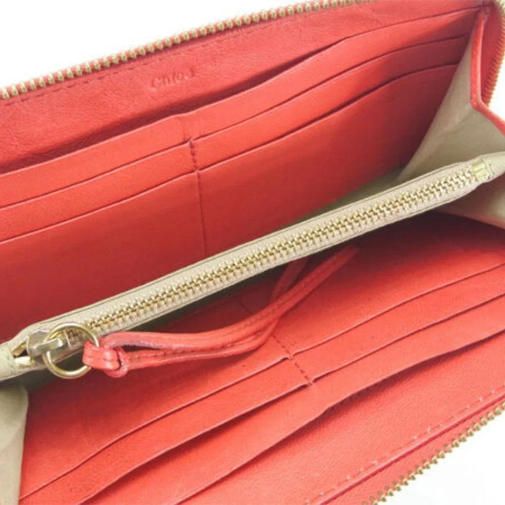 Chloe Wallet Purse Long Wallet Logo Orange Woman Authentic Used - Picture 4 of 6